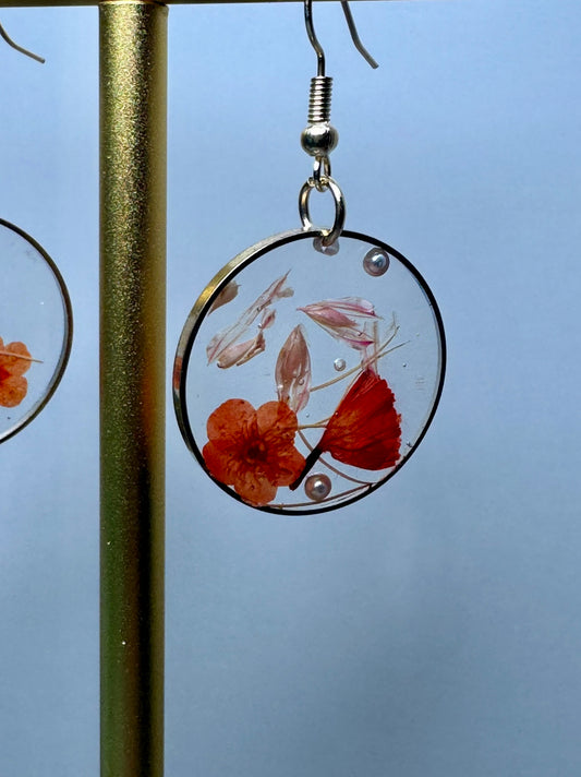 Round Flower Resin Earrings