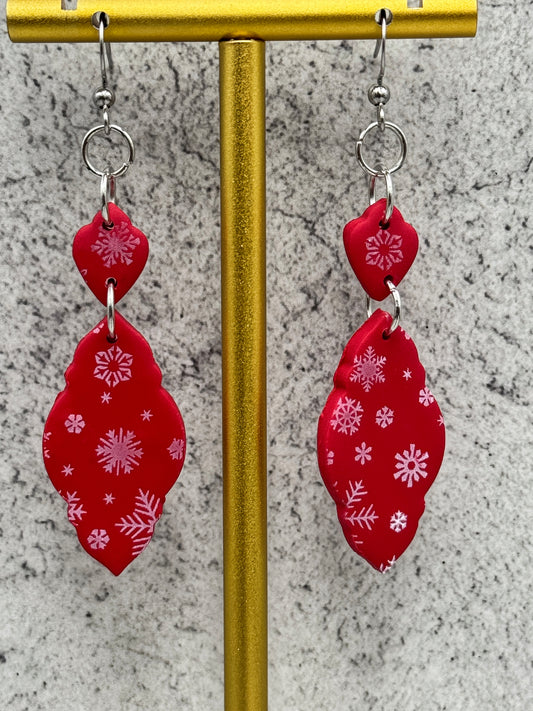 Red Snowflake Double-Drop Earrings – Festive Holiday Jewelry