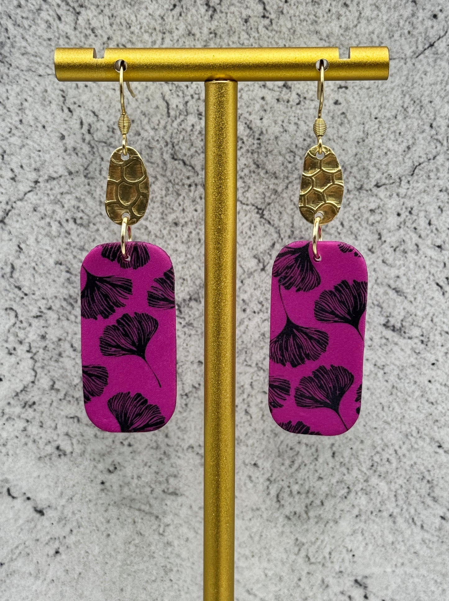 Botanical Purple & Gold Dangle Earrings