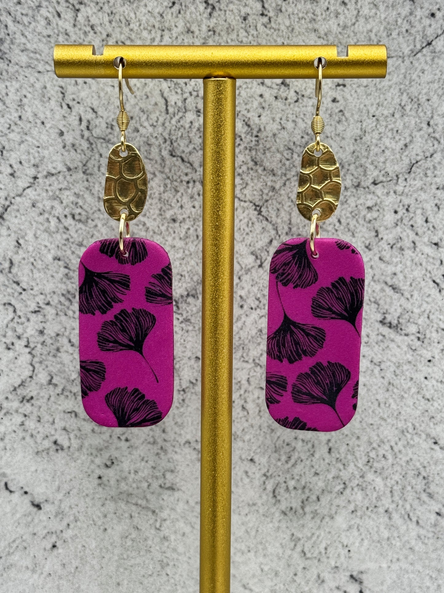 Botanical Purple & Gold Dangle Earrings