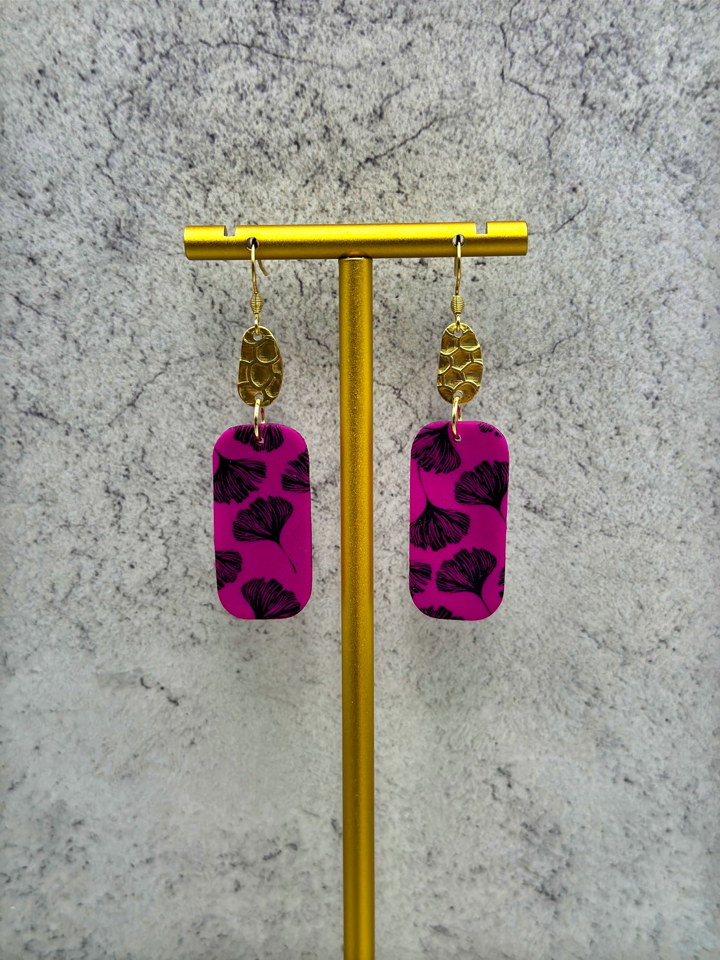 Botanical Purple & Gold Dangle Earrings